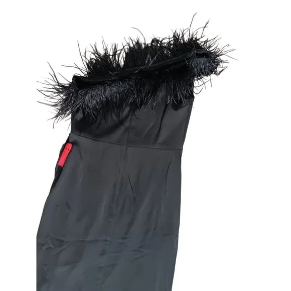 New with Tags Mac Duggal Black One Shoulder Feather Trim Gown Formal Dress Size6 - Picture 5 of 16